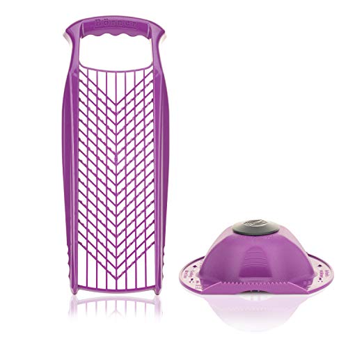 Börner Reibe PowerLine + Fruchthalter (2er Set) • Raspel grob & fein • Küchenreibe für Gemüse, Obst, Käse & Schokolade • Multi Gemüsereibe, Gemüsehobel, Käsereibe • Farbe: Violett von Börner
