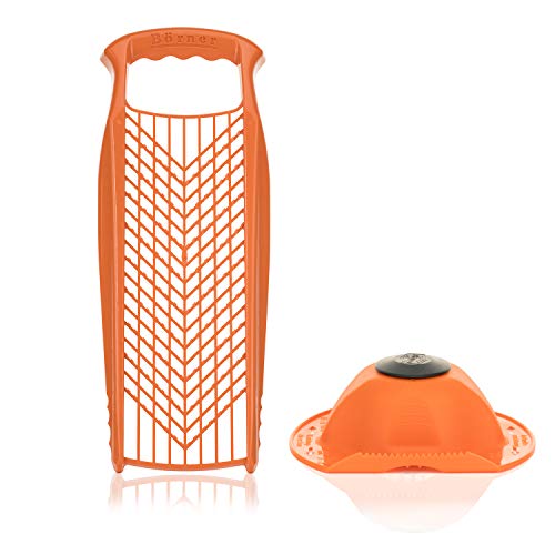 Börner Reibe PowerLine + Fruchthalter (2er Set) • Raspel grob & fein • Küchenreibe für Gemüse, Obst, Käse & Schokolade • Multi Gemüsereibe, Gemüsehobel, Käsereibe • Farbe: Orange von Börner