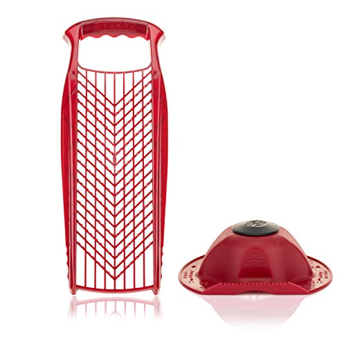 Börner Reibe PowerLine + Fruchthalter (2er Set) • Raspel grob & fein • Küchenreibe für Gemüse, Obst, Käse & Schokolade • Multi Gemüsereibe, Gemüsehobel, Käsereibe • Farbe: Rot von Börner