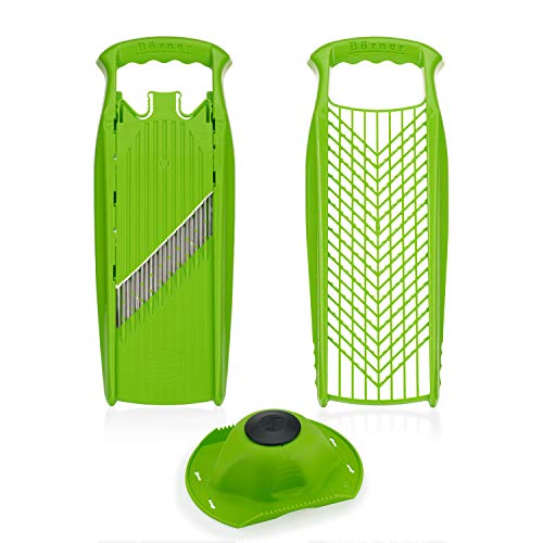 Börner Reiben Set (3er Set) • Welle-Waffel + Reibe + Fruchthalter • Küchenreiben Set mit Wellenschneider & Reibe • Gemüseschneider Set für viele verschiedene Schnittarten • Farbe: Grün von Börner