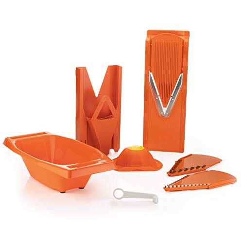 Börner Gemüsehobel V3 (Plus Set) • V-Hobel Set mit Auffangschale & Spiralschneider • Verstellbarer Gemüseschneider für Scheiben, Stifte, Würfel • Küchenhobel Set • Farbe: Orange von Börner