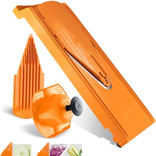 Börner Gemüsehobel V3 (Basis Set) • V-Hobel für Scheiben in 3 Schnittstärken • Verstellbarer Küchenhobel für Gemüse & Obst • Hobel mit Gummifüßen & Edelstahl V-Klinge • Farbe: Orange von Börner