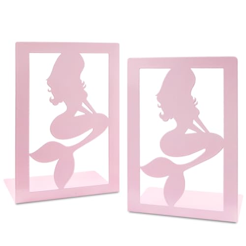 1 Paar rosa Meerjungfrauen-Buchstützen aus Metall, modernes kreatives See-Maid-Muster, ausgehöhlt, rutschfest, Eisen, Buchstützen, Schreibtisch-Organizer, Bücherregal, Halter für Kinder, Mädchen, 1 Paar rosa Meerjungfrauen-Buchstützen aus Metall, modernes kreatives See-Maid-Muster, ausgehöhlt, rutschfest, Eisen, Buchstützen, Schreibtisch-Organizer, Bücherregal, Halter für Kinder, Mädchen, von Boerni