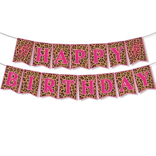 Banner mit Leopardenmuster, "Happy Birthday", rosa Leopardenmuster, Geburtstagsbanner, Happy Birthday Wimpel, Geburtstagsparty, hängende Dekoration von Boerni