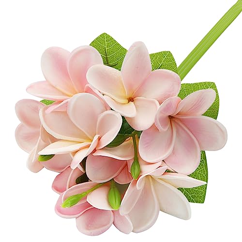 Künstliche Plumeria-Blumen, fühlt sich echt an, lebensecht, Latex, Blumenstrauß Hawaii, Lei, Frangipani mit Stielen, Blättern, Blütenknospe für Bastelarbeiten, Hochzeit, Sommer, Party, Heimdekoration, von Boerni