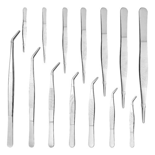 Bofanze 14 Stück Mehrere Größen Gebogene Pinzette Stumpfe Pinzette Mehrzweckpinzette Präzisionspinzette Edelstahl Pinzette Nähmaschine Pinzetten Set für Reparatur, Kochen, Gartenarbeit, Laborarbeiten von Bofanze