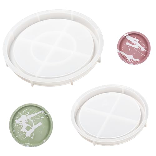 Bofanze 2 Stück Silikonform Tablett Rund 21.1cm/16cm Silikonform Teller DIY Silicone Molds Tray Silikon Gießformen Silikonform Harz Gießform Beton mit Rillen für DIY Fruchtteeteller von Bofanze