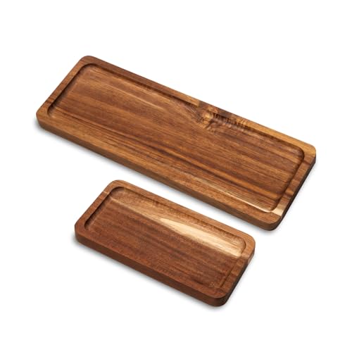Bofanze 2 Stück Tablett Holz Rechteckig Holz Serviertabletts Holz Tablett Deko Rechteckige Serviertablett Rechteckige Tablett Holz Küchentablett Kleine Tabletts für Brot, Desserts, Kaffee, Kuchen von Bofanze