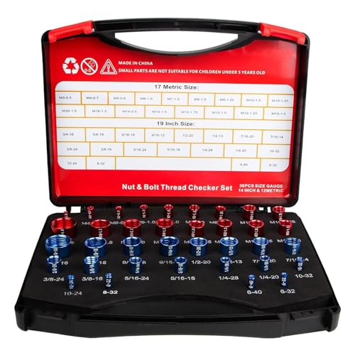 36PCS Precision Nut and Thread Checker Set, 19 Imperial and 17 Metric Sizes, Carbon Steel Construction, with Storage Box, for Quick and Accurate and Nut Identification von Bognajin