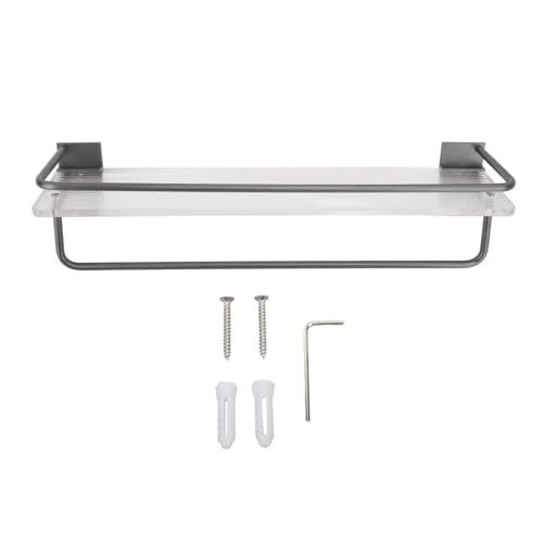 Bognajin Bathroom Wall Shelf, Wall Mounted Floating Shelves, Rustproof Aluminum and Acrylic, No Need to Punch Holes Installation, 40cm, with Towel Bar for Space Saving and Multi Functiona (Grey) von Bognajin