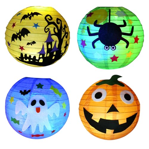 4 StüCk Halloween Papierlaternen,Halloween Laterne Papier,Lampions Halloween,Halloween-KüRbis/Nachtschloss/Spinne/Zuckergeisterlaterne,FüR Halloween/Outdoor/Sankt Martin Party/Partydekorationen von Bogoro