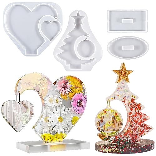 Bogoro 2 Stück Epoxidharz Formen Herz, Silikonform Weihnachten, Silikonformen Gießformen Weihnachten, Weihnachtsbaum Silikonform, Herz Silikonform (Heart + Christmas tree) von Bogoro