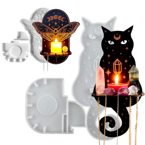 Bogoro 2 Stück Halloween Katzen Kerzenhalter Silikonform, Epoxidharz Formen, Silikonformen Epoxidharz, Silikonform Epoxidharz, Silikonformen Gießformen, Hängend Kerzenhalter Gießform von Bogoro