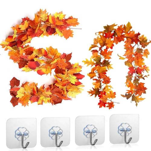 Bogoro Herbst Girlande Aufhängen 2 Pack Künstliche Herbstgirlan Ahornblätter Herbst Ahornblätter Girlande Herbst hängende Rebe Für Raum und Gartenwand,Erntedankfest, Abendessen, Party von Bogoro