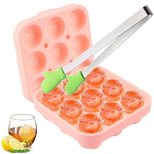 Bogoro Silikon Eiswürfelform Rose 9-Fach Eiswürfelform Rose Eiskugeln Wiederverwendbare 3D Rosen Eiswürfelbehälter Eiswürfelbehälter mit Deckel für Eis,Whiskey,Cocktail,Kaffee Eiskugelform (Rosa) Bogoro Silikon Eiswürfelform Rose 9-Fach Eiswürfelform Rose Eiskugeln Wiederverwendbare 3D Rosen Eiswürfelbehälter Eiswürfelbehälter mit Deckel für Eis,Whiskey,Cocktail,Kaffee Eiskugelform (Rosa) von Bogoro