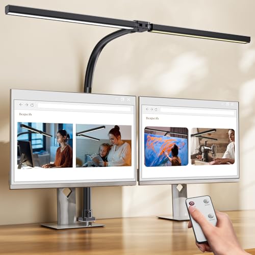 Bogseth 1300LM Doppelkopf Schreibtischlampe LED Dimmbar Fernbedienung, 24W 80CM Klemmbare Monitor Lampe Tischlampe Tageslichtlampe klemmbar desk für Homeoffice Schwenkarm,lamp bürolampe schreibtisch von Bogseth