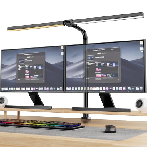 Bogseth 1300LM Doppelkopf Schreibtischlampe LED Dimmbar Fernbedienung, 24W 80CM Klemmbare Monitor Lampe Tischlampe Tageslichtlampe klemmbar desk für Homeoffice Schwenkarm von Bogseth