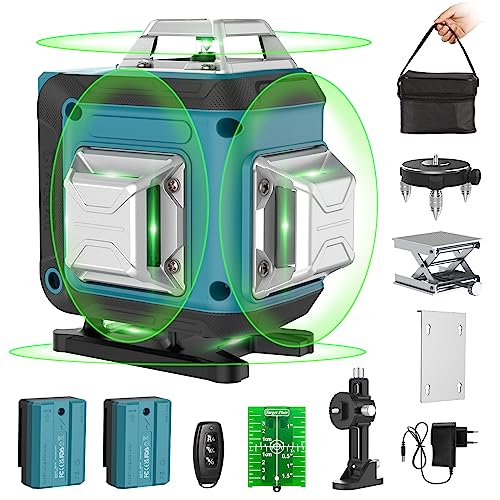 【Pulsmodus】Kreuzlinienlaser Grün 16 Linien, 4 x 360 °Laser Wasserwaage Selbstnivellierend, Linienlaser kreuzlaser Baulaser für Innenbereich Baustelle, 2 x Batterie von Bogseth