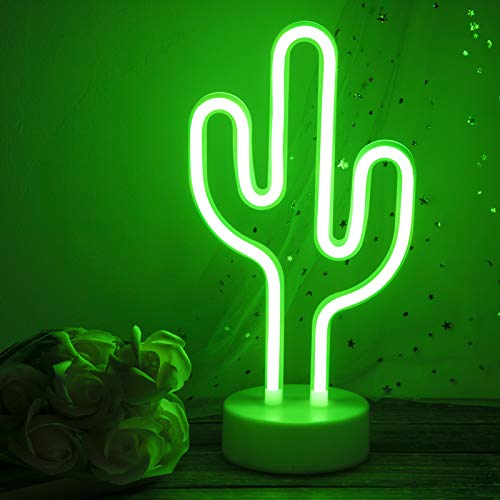 Bohaluo Kaktus-Nachtlicht, LED-Neonschilder mit Sockel, Neon-LED-Lichter, batteriebetrieben oder USB-betrieben, Neonlicht-Dekoration für Weihnachten von Bohaluo