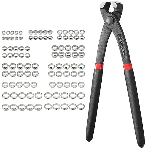 Bohaner 100Tlg 1 Ohr Schlauchschellen Edelstahl Sortiment Schlauchklemmen Zange Set Satz Stufenlos Schlauchschellen Set Einzelohrschlauchklemme Crimper Werkzeug von Bohaner