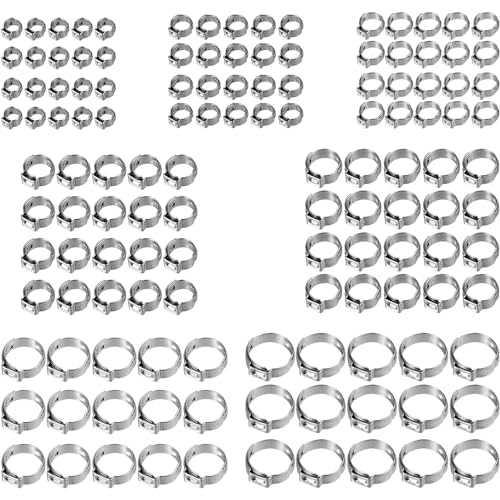 Bohaner 130 Stück Schlauchschellen 6-21 mm Einohr-Schlauchschellen Sortiment 304 Edelstahl Cinch Klemmringe Rohrschellen Schlauch Klemmen Klemmschellen Ohr Schellen von Bohaner