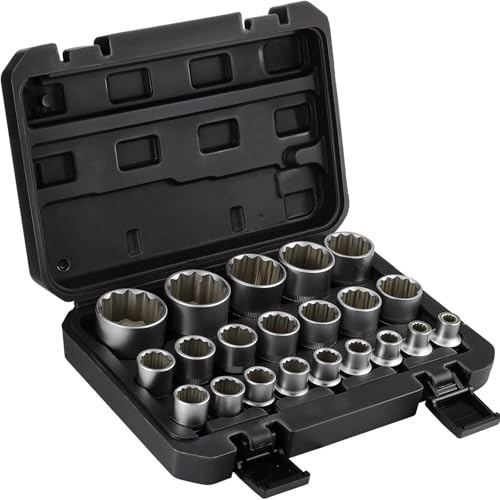 Bohaner 21tlg 1/2" Steckschlüssel Vielzahn Nuss Satz 8-36mm Vielzahn Steckschlüssel Nusskasten 12-Kant Torx Stecknüsse Außenvielzahn Stecknuss -Set von Bohaner