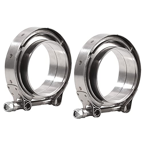 Bohaner Auto Auspuff V Bandschelle Kit 2x Edelstahl V Band Schelle 76 mm 3 Zoll 4x Anschweissringe für Turbo V-Band Auspuff Flansch Kit Flanschsatz Befestigungsschelle für Abgasrohre Fallrohr von Bohaner