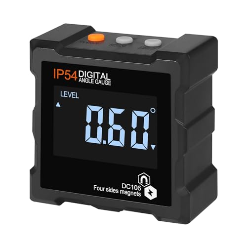 Bohaner Digitaler Winkelmesser Digital Level Box LCD Winkelmessgerät Inklinometer IP54 Wasserdicht Magnete an 4 Seiten Neigungsmesser für Holzarbeiten Automobilwartung (Batterie enthalten, schwarz) von Bohaner