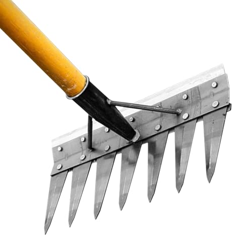 Gartenrake,Gartenhacke Aus Karbonstahl,Rechen,Gartenarbeit Hand Unkrautstecher Mit Zahnstahl Grabegabel,Jäten Werkzeug,Vertikutierer Manuell,Multifunktional Harke Zum Lockern Von Rasenflächen Und Säen von Bohany
