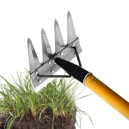 Gartenrake,Gartenhacke Aus Karbonstahl,Rechen,Gartenarbeit Hand Unkrautstecher Mit Zahnstahl Grabegabel,Jäten Werkzeug,Vertikutierer Manuell,Multifunktional Harke Zum Lockern Von Rasenflächen Und Säen von Bohany