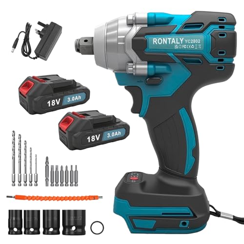 Akku Schlagschrauber,320Nm,2 x 18V 3.0Ah Batterie, 4x Schlagschraubereinsätze, Power Schlagschrauber für Autoreifen DIY Handwerk (2 x 18V 3.0Ah Akku) von Bohemen
