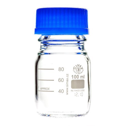 Laborgewindeflaschen mit blauer Kappe und Ring 100 ml von Bohemia Cristal