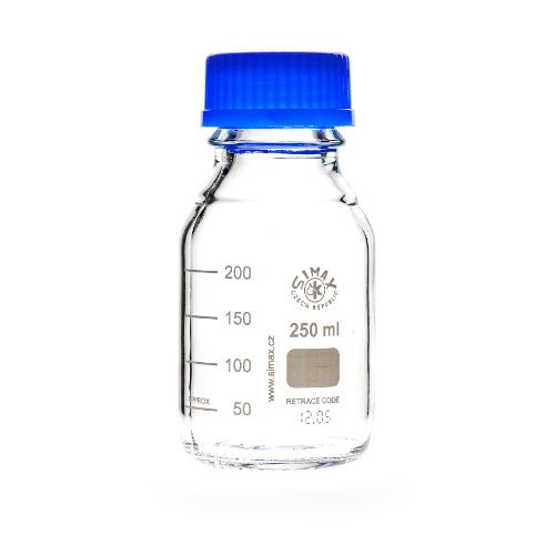 Laborgewindeflaschen mit blauer Kappe und Ring 250 ml von Bohemia Cristal