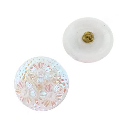 1 stk Hand made and painted Czech glass button, 22,5 mm with flowers white AB (Handgemachte und lackierte tschechische Glasknopf Weiß) von Bohemia Crystal Valley