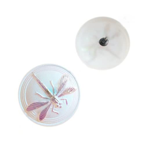 1 stk Hand made and painted Czech glass button, 31,5 mm with dragonfly crystal matt coating (Handgemachte und lackierte tschechische Glasknopf Weiß) von Bohemia Crystal Valley