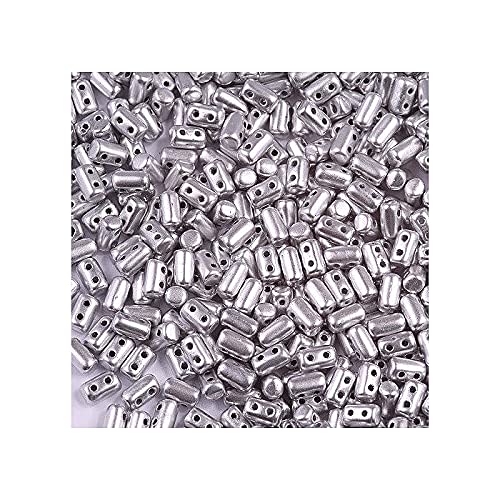 10 g Matubo Rulla two-hole pressed glass beads cylinder, 3 x 5 mm matte Metallic Dural (Matubo Rulla Zwei-Loch-Glasperlenzylinder Grau) von Bohemia Crystal Valley