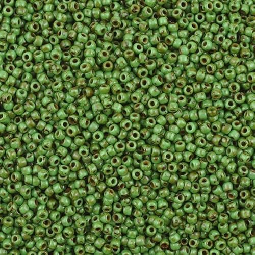 10 g TOHO Round Seed Beads Rocailles, size 11/0, Hybrid Opaque Mint Green Picasso (# Y321), Japan, Glass von Bohemia Crystal Valley