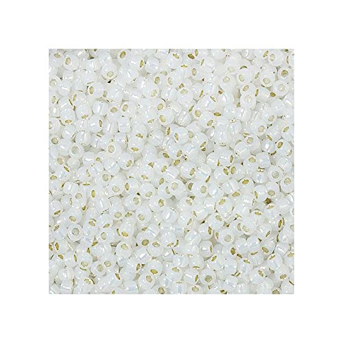 10 g TOHO Round Seed Beads Rocailles, size 8/0, Silver Lined Milky White (# 2100), Japan, Glass von Bohemia Crystal Valley