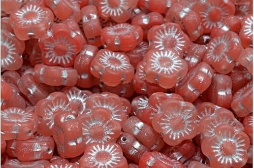 10 grams (approx. 15 pcs) Sunset Flower Beads, 10 x 10 mm, R0932 Matte Silver Lined (R0932-84100-54301), Glass, Czech Republic von Bohemia Crystal Valley
