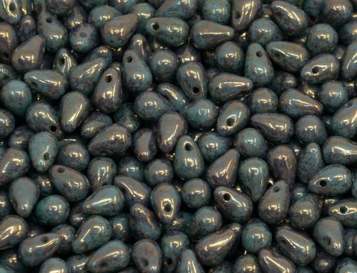 10 grams (approx. 70 pcs) Drop Beads, 4 x 6 mm, Turquoise Terracotta Violet (63130-15496), Glass, Czech Republic von Bohemia Crystal Valley