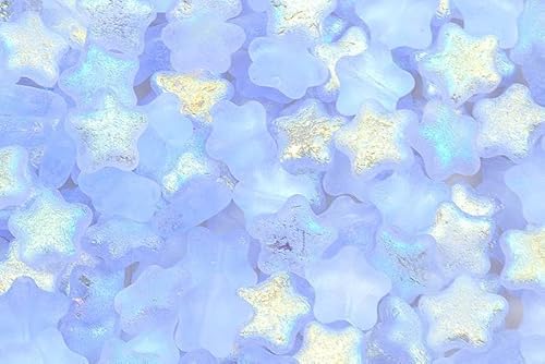10 pcs Flache Sternperlen 12 mm, Transparent blau geätzt AB 30010-ETCH-28701 von Bohemia Crystal Valley