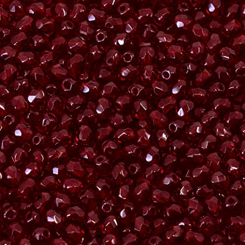 100 pcs Faceted Fire Polished Pressed Czech Glass Beads 3 mm, Bohemian Dark Ruby Red - 90100 von Bohemia Crystal Valley