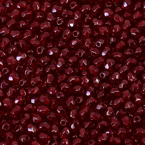 100 pcs Faceted Fire Polished Pressed Czech Glass Beads 4mm (0.16in), Bohemian Dark Ruby Red - 90100 von Bohemia Crystal Valley