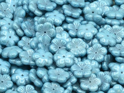 100 pcs Flache Kirschblumenperlen 14 mm, Kreide weißer Glanzblau voll beschichtet 03000-14464 von Bohemia Crystal Valley