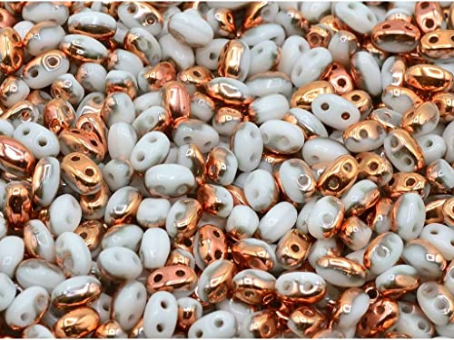 10g GBDUO 2-Loch-ovale Perlen (wie Superduo) 2.5 x 5 mm, Kreide weiße Roségold Capri (3000-27101-), Böhmisches Kristall Glas, Tschechien 11109029 GBduo 2-hole Oval Beads (like SuperDuo) von Bohemia Crystal Valley