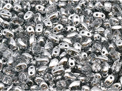 10g GBDUO 2-Loch-ovale Perlen (wie Superduo) 2.5 x 5 mm, Kristallkristall Silber Halbbeschichtung (30-27001-), Böhmisches Kristall Glas, Tschechien 11109029 GBduo 2-hole Oval Beads (like SuperDuo) von Bohemia Crystal Valley