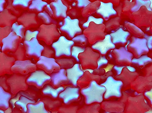 10pcs Flache Sternperlen 12 mm, Ruby Red Matte AB (90080-84110-28701-), Böhmisches Kristall Glas, Tschechien 11130380 Flat Star Beads von Bohemia Crystal Valley