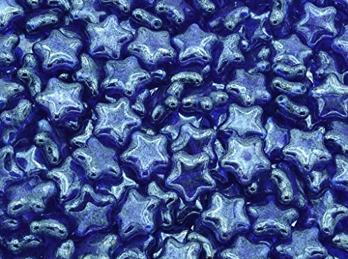 10pcs Flache Sternperlen 12 mm, Transparenter blauer Hämatit (30080-14400), Böhmisches Kristall Glas, Tschechien 11130380 Flat Star Beads von Bohemia Crystal Valley