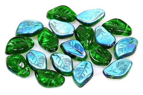 10pcs Wellige Blattperlen 9 x 14 mm, Transparent grün ab (50140-28701), Böhmisches Kristall Glas, Tschechien 11130078 Wavy Leaf Beads von Bohemia Crystal Valley