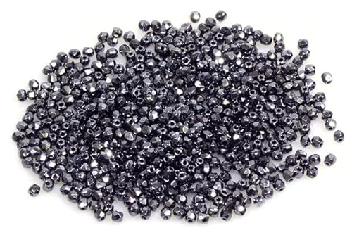 120pcs Feuerpolierte facettierte Perlen rund 2 mm, Schwarzer Hämatit (23980-14400), Böhmisches Kristall Glas, Tschechien 15119001 Fire Polished Faceted Beads Round von Bohemia Crystal Valley